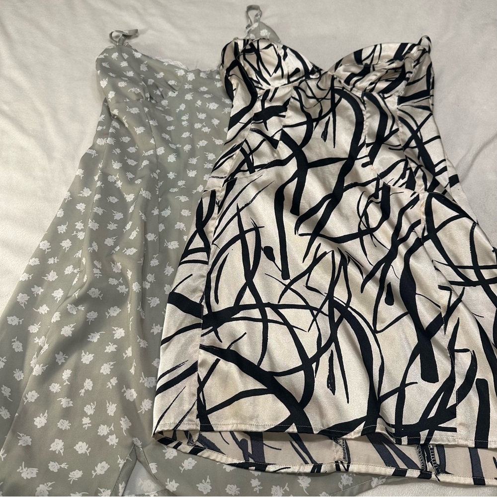 Rubber Ducky Productions Black & Cream Patterned Garment & Floral Slip Dress (C)